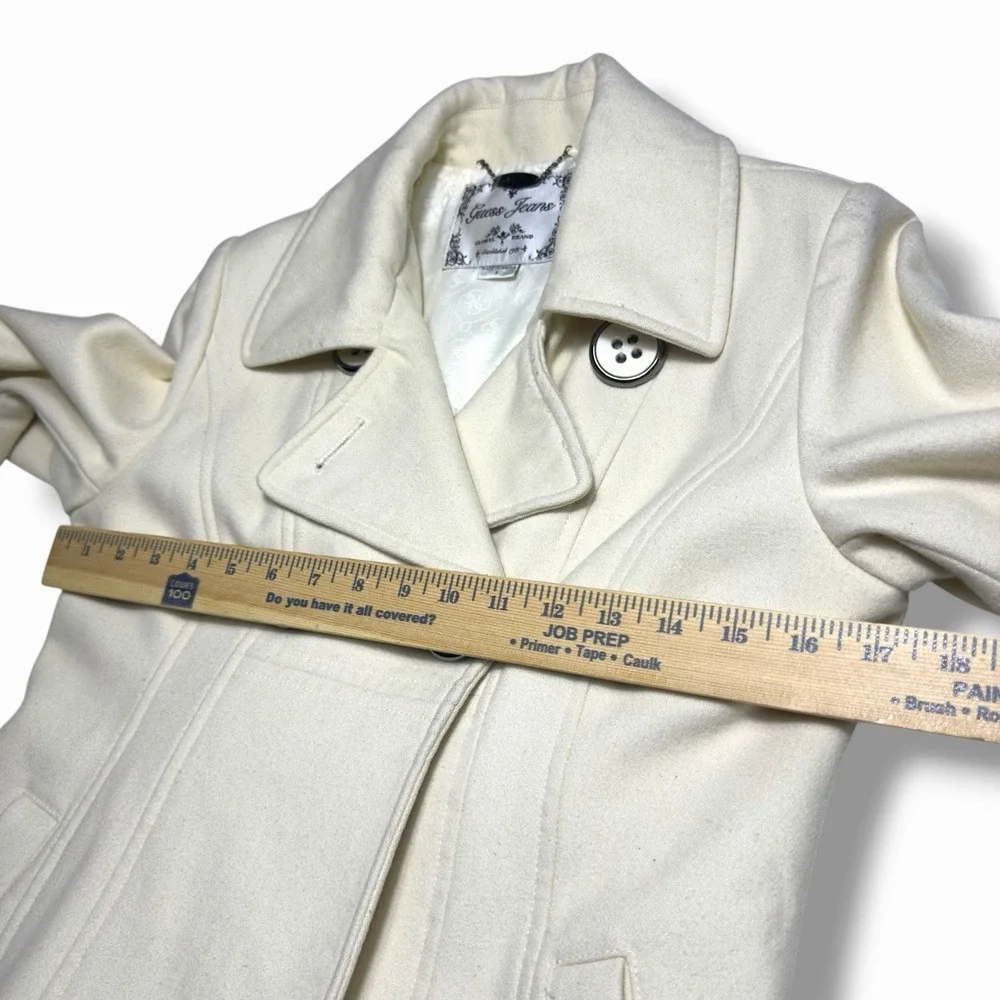 Vintage Guess Jeans Small Beige Wool Blend Peacoat Big Buttons Y2K Coat
